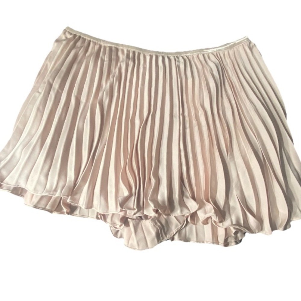 Anthropologie Pleated Satin Mini Skirt Shorts Women’s XXL Pink Rose Skort Pocket